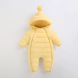 Combinaison bébé à capuche de style nouveau avec fermeture éclair bidirectionnelle, en coton épais et chaud, combinaison bébé, sous-vêtements thermiques pour nouveau-né - Product Image 3