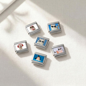 Pulsera Modular Italiana Personalizada, Rectangular, de Acero Inoxidable, Ancha, DIY, Joyería, Cubo de Dibujos Animados, Geométrica, Unisex, para Uso Diario - Product Image 2