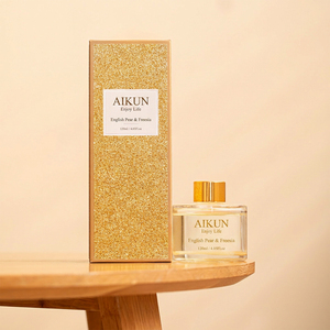 Aikun MOQ30pcsGold 120ml Rectangular Glass Sticker Logo Box Custom Scent 3 Day Sample 7 Day Ship Reed <b>Diffuser</b> Set for Gift Shop - Product Image 1