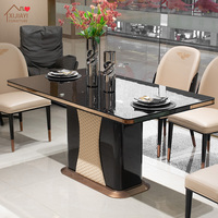 Ensemble de table à manger rectangulaire moderne en bois avec 6 chaises, structure en bois massif, finition laquée noire brillante, luxe pour la salle à manger