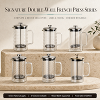 Cafetière à piston en verre borosilicate à double paroi personnalisée de 650 ml et 1000 ml, résistante à la chaleur, pour café, vente en gros