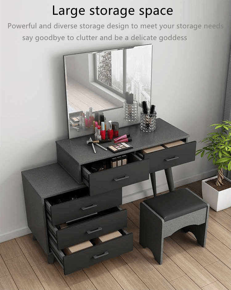 Hot Sale 2022 Elegant Dark Grey Modern Bedroom Furniture Full Bedroom Set Wooden Bed With Storage Dresser Wardrobe