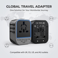 Adaptador de Viaje Universal con Enchufe Retráctil, USB Tipo C PD 20W, Carga Rápida, Resistente al Fuego, Certificado CE, RoHS, FCC, UKCA, para Reino Unido, UE, EE. UU., Australia