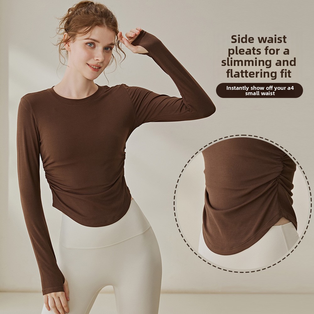 Custom Breathable for Yoga Suit Women's 2026 Autumn Winter New Cross-border Slim-fit Pilates Pleated Long-sleeved Top