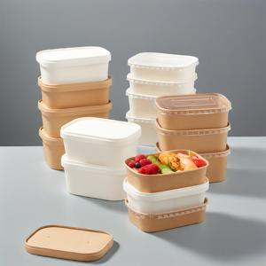 Boîte en papier kraft jetable à impression personnalisée Récipient rectangulaire pour aliments Bol à salade à emporter avec couvercle - Product Image 6