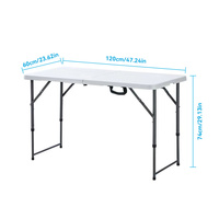 Table pliante de 5,5 pieds, portable, robuste, en plastique, pliable en deux, table utilitaire d'extérieur, hauteur réglable avec poignée de transport
