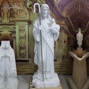 आउटडोर घर कैथोलिक धार्मिक बड़े जीवन आकार संगमरमर यीशु मसीह प्रतिमा के साथ भेड़