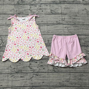 Preventa al por mayor: Conjuntos de verano con estampado de flora para niñas, 5 unidades, ropa de moda para hermanas, algodón orgánico, nueva colección boutique. - Product Image 2