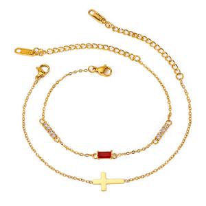 Pulsera de Acero Inoxidable con Cruz de Circonita Roja, Oro de 18k, Piedra de Nacimiento de Diciembre, Regalo Elegante para Cumpleaños de Enero - Product Image 1