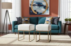 Tabourets et repose-pieds modernes en acier durable, mobilier avec assise rembourrée en lin pour salon, chambre, salle de séjour, hôtel, école - Product Image 2