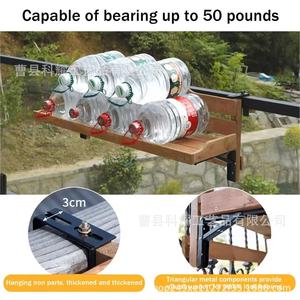 Wooden Balcony Railing Plant Rack Foldable Rectangle Shape Hanging Flower Stand For Outdoor <b>Garden</b> Decor - Product Image 3
