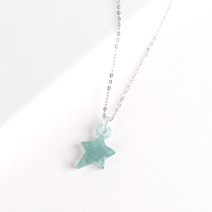 Colgante de estrella de jadeíta natural auténtica de grado A, color azul agua, hueca, de grado hielo, con diseño de estrella de la suerte, collar de moda para mujer. - Product Image 4