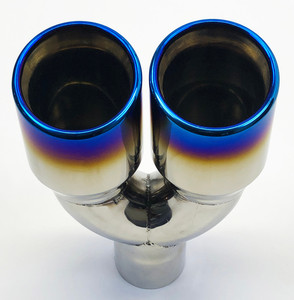 Embout d'échappement à double sortie <span class=keywords><strong>2</strong></span>.5 "Entrée 3.5" Sortie 10 "Long Embouts d'échappement ronds obliques en acier inoxydable bleu brûlé - Product Image 6