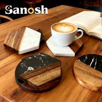 Sous-verres en bois d'acacia SANOSH, sous-verres personnalisés en ardoise et marbre, sous-verres en résine anti-brûlure pour boissons avec logo personnalisé