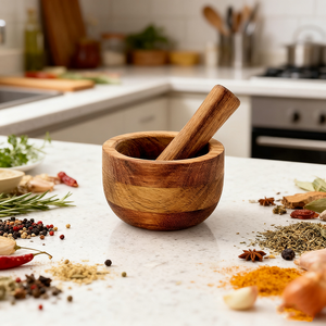 ที่บดสมุนไพรไม้อะคาเซียธรรมชาติใช้ในบ้านบดแบบครกและสากสำหรับบดสมุนไพรกระเทียมเครื่องบดเครื่องเทศขิง - Product Image 4