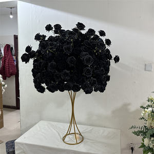 IFG 2023 nouveau design 50cm 80cm <span class=keywords><strong>boule</strong></span> de fleur noire de mariage avec <span class=keywords><strong>plume</strong></span> d'autruche noire et décor de feuilles d'or - Product Image 6