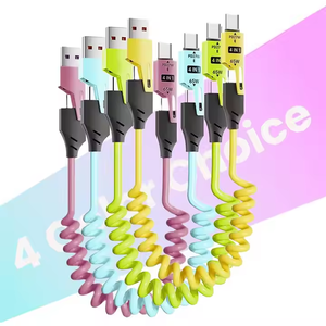 <span class=keywords><strong>Cable</strong></span> de cargador rápido telescópico <span class=keywords><strong>Android</strong></span> 4 en 1 de 65W, <span class=keywords><strong>Cable</strong></span> de datos corto de resorte USB tipo C con chaqueta TPE, teléfono móvil de 25W para <span class=keywords><strong>iPhone</strong></span> - Product Image 1
