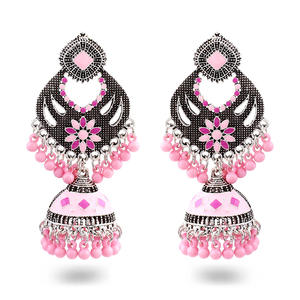Boucles d'oreilles pendantes en émail plaqué or indien pour femme, bijoux à <span class=keywords><strong>pampilles</strong></span>, boule de cloche exotique, Jumka Bollywood Kundan traditionnel Jhumka - Product Image 6