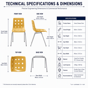 Chaise de salle à manger moderne en plastique perforé avec assise moulée et pieds en métal pour restaurants, zones de repas à domicile, hôtels et espaces commerciaux intérieurs - Product Image 3