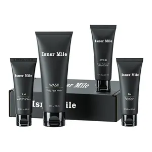 Wholesale Private Label Acne Treatment Men Grooming Care Kit Natural Organic Face Cleanser Toner Cream Men's Skin Care Set