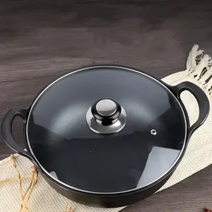 铸铁外观可爱餐厅二手陶瓷黑盘圆形炒锅