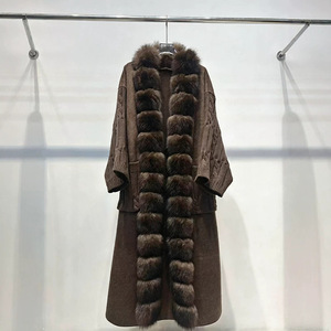 Cárdigan Largo de Lana Tejida para Mujer, Nuevo para Otoño e Invierno, con Cuello de Piel de Zorro Auténtica, Estilo Murciélago - Product Image 4