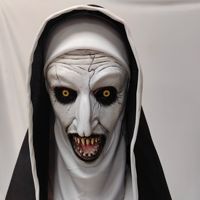Masque de Nonne Maléfique d'Origine Usine avec Foulard, en Latex Souple, pour Cosplay d'Horreur, Masque de Mascarade Effrayant pour Femme, Halloween