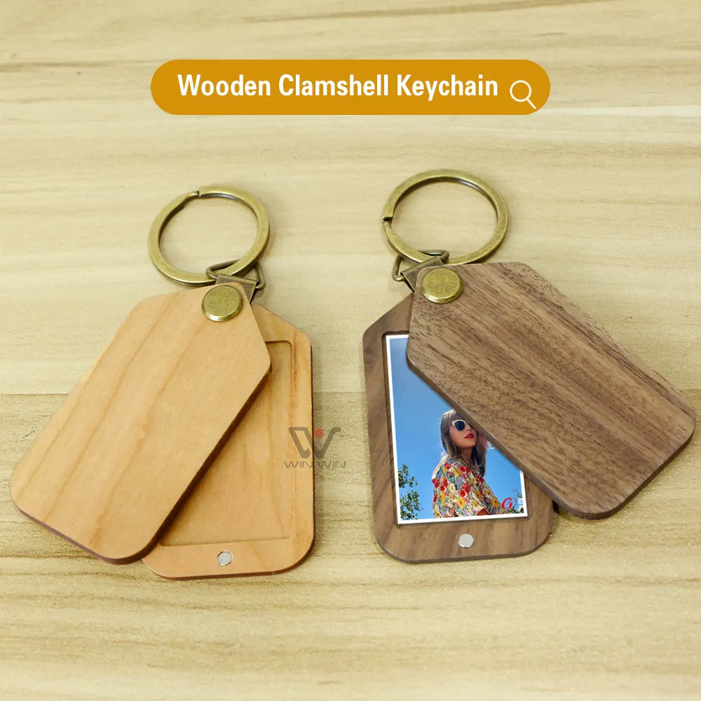 Pendentif en bois porte-clés anneau Photo photos porte-clés étiquette en bois porte-clés vierge avec boîte-cadeau