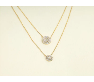 Collier à deux niveaux en or massif de qualité supérieure avec pendentif disque en diamant de laboratoire, bijoux fins, cadeau d'anniversaire de mariage pour femmes - Product Image 5