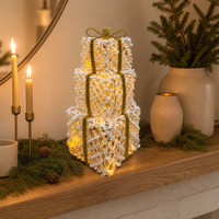 Lot de boîtes cadeaux de Noël en fer texturé lumineuses, 3 tailles, ruban doré tricoté, LED chaudes, pour décoration intérieure, style européen et américain