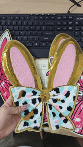 Big Iron on Gold Glitter Edge Happy <b>Easter</b> Mama Bunny Chenille Patch for <b>Hat</b> Hoodies Decoration - Product Image 6