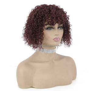 Peluca de cabello humano Remy para mujer, cabello rizado bohemio de 12 pulgadas y 165g, encaje suizo, <span class=keywords><strong>corto</strong></span>, Myanmar 99J #, <span class=keywords><strong>rojo</strong></span> <span class=keywords><strong>vino</strong></span>, 1 pieza - Product Image 2