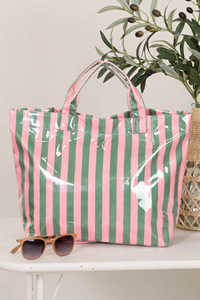 Bolsas de Mano Grandes de Vinilo a Rayas al por Mayor, Bolsas de Verano para Mujer para la Playa <span class=keywords><strong>o</strong></span> la Piscina, Bolsa de Mano Grande Brillante a Rayas - Product Image 5