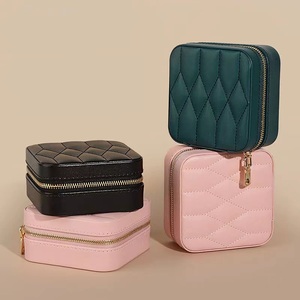 Wholesale Small Travel Square PU Leather Jewelry <b>Box</b> <b>Women</b> Portable Earrings Ring Organizer Case with Mirror - Product Image 2