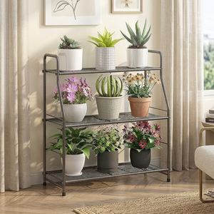 Support à plantes en fer forgé à 3 niveaux, étagère à fleurs en métal, rangement pour balcon, utilisation intérieure et extérieure - Product Image 1