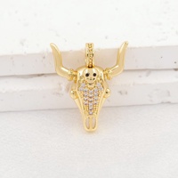 Liontin Perhiasan Tengkorak Sapi Unik, Aksesoris Perhiasan Tembaga Berlapis Emas 18k dengan Zirkon, Liontin Kalung Tulang Sapi, Perhiasan Kepala Sapi DIY