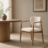 Fauteuil de salle à manger moderne pour hôtel, structure en bois massif, accoudoirs en laiton, chaise rembourrée crème pour restaurant, villa, projet hôtelier