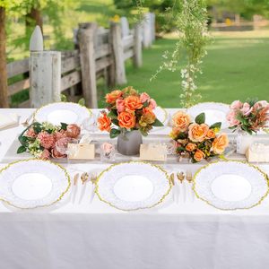 Assiette de présentation en verre transparent de 13 pouces, écologique, à bord doré irrégulier, peinte à la main, durable, pour mariage, vente en gros - Product Image 3