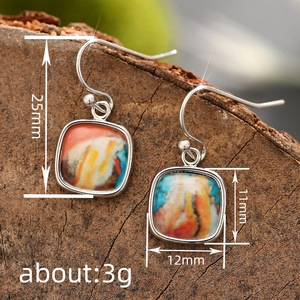 Orecchini pendenti geometrici colorati per donna, orecchini pendenti quadrati artistici vintage, accessori eleganti per gioielli alla moda - Product Image 4