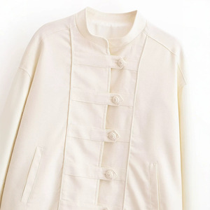 Chaqueta Corta Estilo Chino 2026 Personalizada, Chaqueta Corta con Cuello Mandarín y Botones de Rana para <span class=keywords><strong>Mujer</strong></span>, OEM/ODM por Fábrica China - Product Image 3