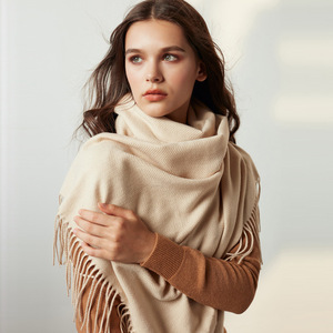 2024 thiết kế mùa Đông Len Khăn Phụ nữ dày ấm Pashmina khăn choàng kết thúc tốt đẹp rắn màu tua Lady chăn - Product Image 1