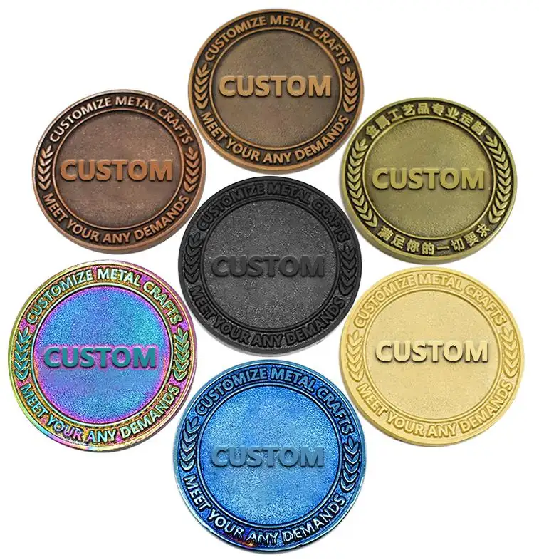 Custom Gold And Silver Engraved Logo Blank Coin Metal Crafts Coin Round Solid Brass Metal Engraved Challenge Coin