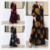 Robe longue décontractée ample à manches longues en coton et lin imprimé floral pour femme musulmane, tailles S-5XL, modèle Shuangqing