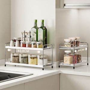 Étagère à épices multifonctionnelle à double couche en métal épaissi pour comptoir, bouilloire pour cuisine, salle de bain et salon - Product Image 2