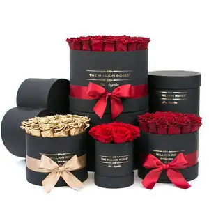 Benutzer definierte große frische Blume Rose Luxus Geschenk verpackung Zylinder rohr runde Hutform Pappkarton mit Band für die Hochzeit