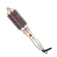 Brosse chauffante à double tension et à lumière thermique de 1,77 pouces, brosse à friser, volumateur, lisseur et boucleur 2 en 1, outil de coiffage rond chauffant