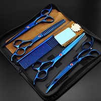 Ensemble de 4 ciseaux de toilettage pour animaux de compagnie écologiques bleus de 7,0 pouces avec peigne gratuit en acier inoxydable pour chiens