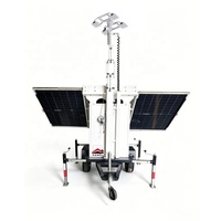 Remorque d'éclairage solaire mobile avec mât réglable en hauteur, alimentée par panneaux solaires, projecteur pour usine