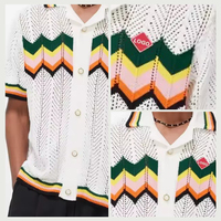 Cardigan d'été à manches courtes pour hommes, polo boutonné 100% coton avec logo personnalisé, motif rayé, maille fine en crochet
