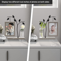 NOUVEAU Cadre photo 4x6 pour plantes en pot, support en métal, cadres photo de bureau avec vase décoratif, affichage double face
